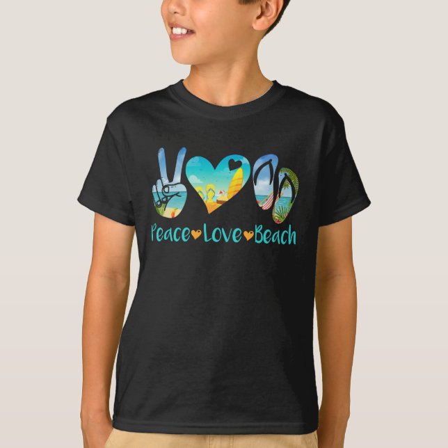 Peace Love Beach Summer Vacation Sunglasses T-Shirt (Front)