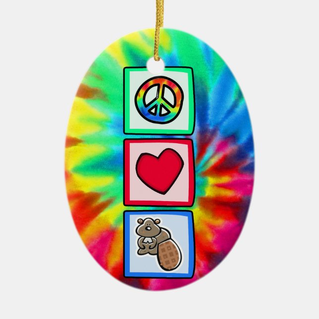 Peace, Love, Beavers Ceramic Tree Decoration (Front)