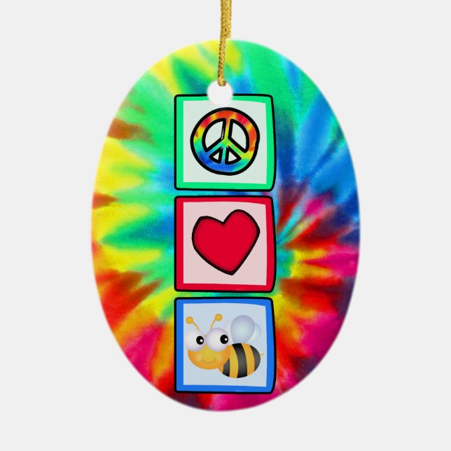 Peace, Love, Bees Ceramic Tree Decoration (Front)