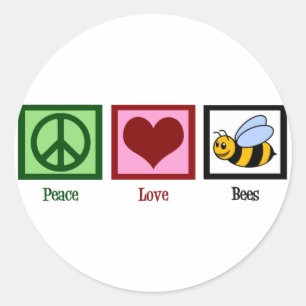 Peace Love Bees Classic Round Sticker