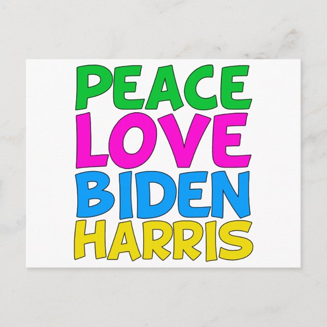 Peace Love Biden Harris Cute 2024 Election Postcard (Front)