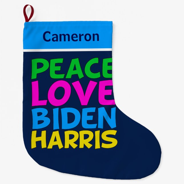 Peace Love Biden Harris Large Christmas Stocking (Front)