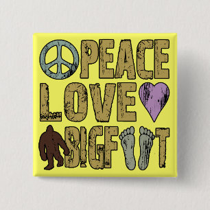Peace Love Bigfoot 15 Cm Square Badge
