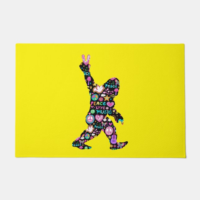 Peace Love Bigfoot Hippie Funny Bigfoot Lover      Doormat (Front)