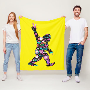 Peace Love Bigfoot Hippie Funny Bigfoot Lover      Fleece Blanket