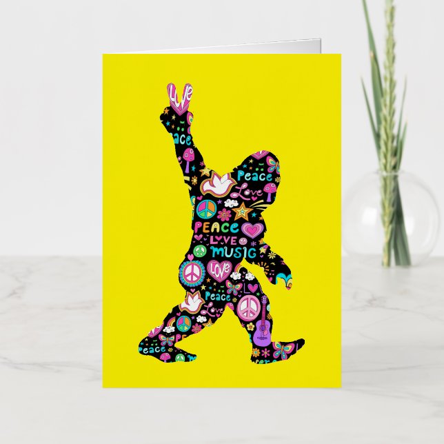 Peace Love Bigfoot Hippie Funny Bigfoot Lover Foil Greeting Card (Front)