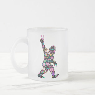 Peace Love Bigfoot Hippie Funny Bigfoot Lover Frosted Glass Coffee Mug