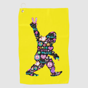 Peace Love Bigfoot Hippie Funny Bigfoot Lover Golf Towel