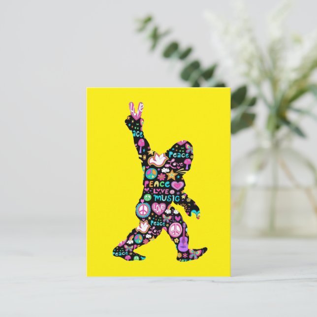 Peace Love Bigfoot Hippie Funny Bigfoot Lover    Invitation Postcard (Standing Front)
