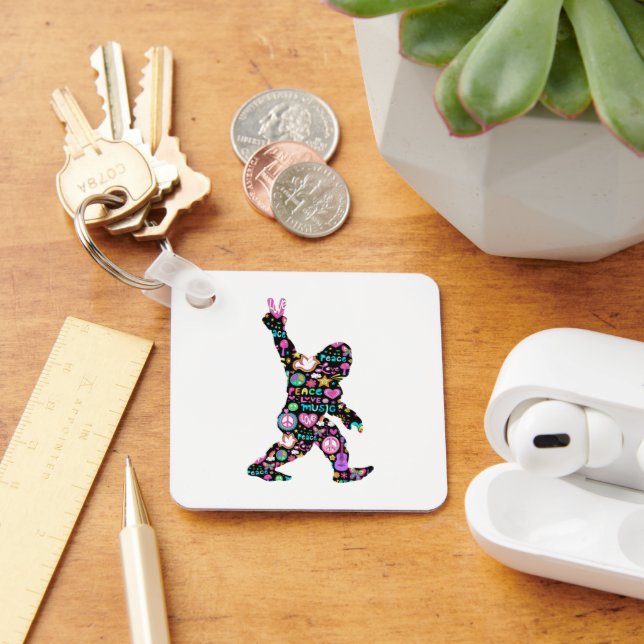Peace Love Bigfoot Hippie Funny Bigfoot Lover      Key Ring (Desk)