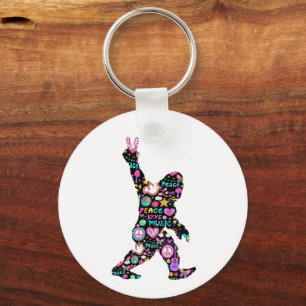 Peace Love Bigfoot Hippie Funny Bigfoot Lover     Key Ring