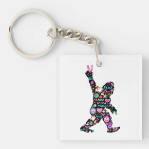 Peace Love Bigfoot Hippie Funny Bigfoot Lover Key Ring