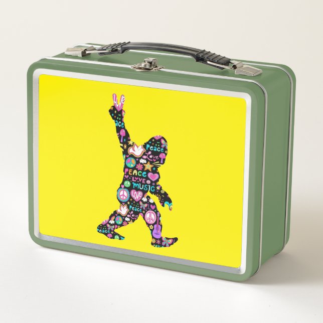 Peace Love Bigfoot Hippie Funny Bigfoot Lover      Metal Lunch Box (Front)