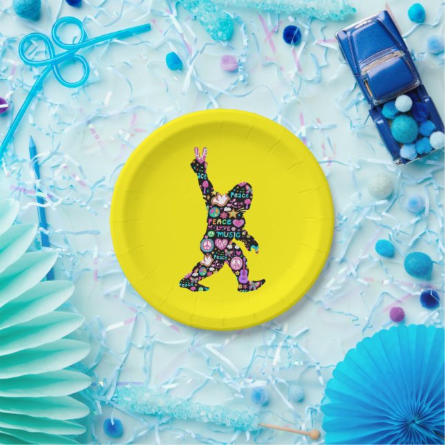 Peace Love Bigfoot Hippie Funny Bigfoot Lover      Paper Plate (Party)