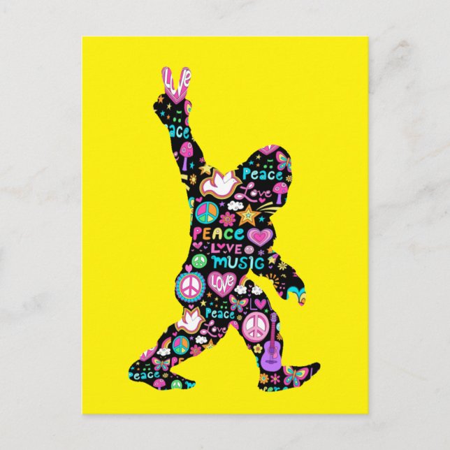 Peace Love Bigfoot Hippie Funny Bigfoot Lover Postcard (Front)