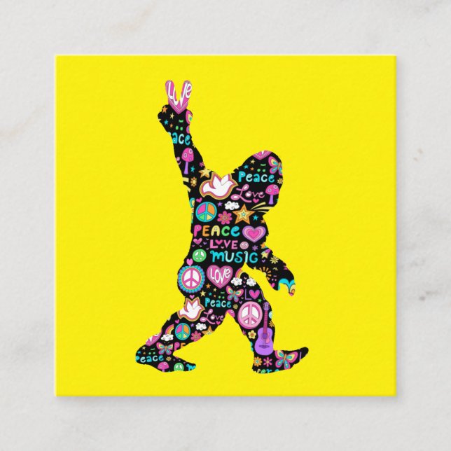 Peace Love Bigfoot Hippie Funny Bigfoot Lover    Square Business Card (Front)