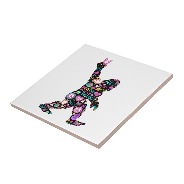 Peace Love Bigfoot Hippie Funny Bigfoot Lover      Tile (Side)