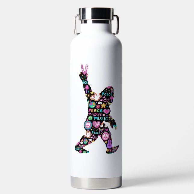 Peace Love Bigfoot Hippie Funny Bigfoot Lover Water Bottle (Front)