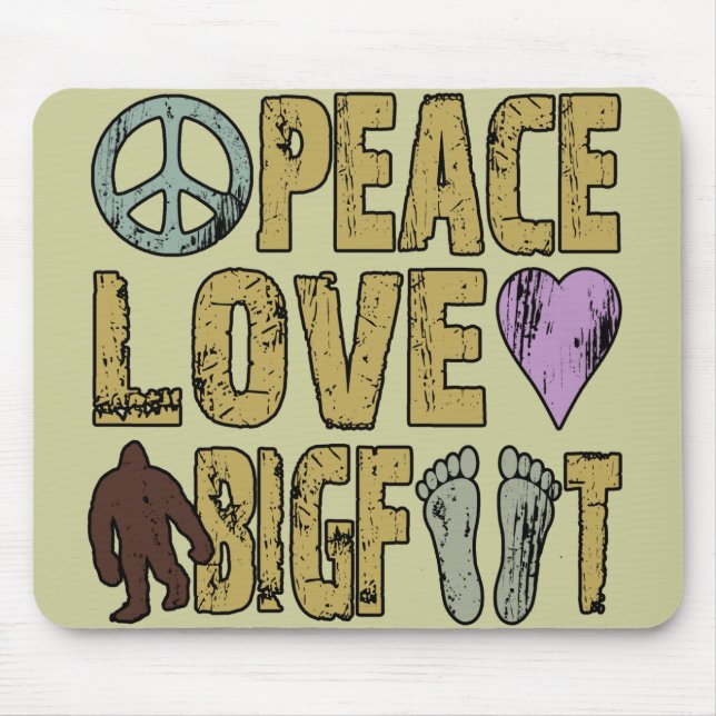 Peace Love Bigfoot Mouse Mat (Front)