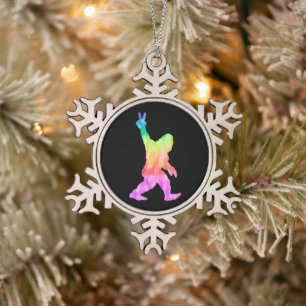 Peace Love Bigfoot      Snowflake Pewter Christmas Ornament