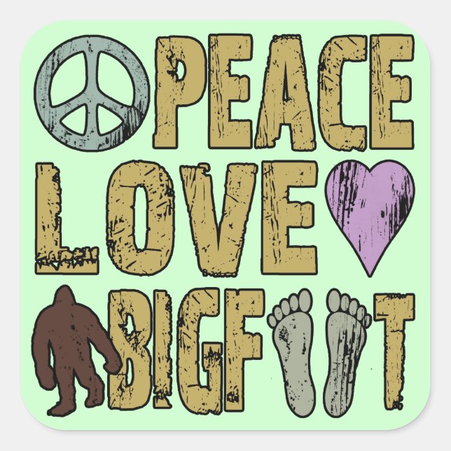 Peace Love Bigfoot Square Sticker (Front)