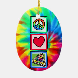 Peace, Love, Billiards Ceramic Tree Decoration
