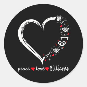 Peace love billiards heart classic round sticker