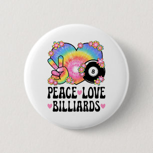 Peace Love Billiards Lover 60s 70s Hippie Outfit B 6 Cm Round Badge