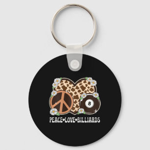 Peace Love Billiards Lover Cow Print Girls Cute Bi Key Ring