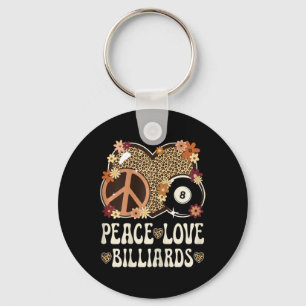 Peace Love Billiards Lover Leopard Print Girl Cute Key Ring