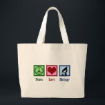 Peace Love Biology Teacher Large Tote Bag<br><div class="desc">A cute Biologist Christmas gift featuring a peace sign,  heart,  and a microscope to study organisms and biology. A cool biology teacher or professor present.</div>