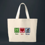 Peace Love Biology Teacher Large Tote Bag<br><div class="desc">A cute Biologist Christmas gift featuring a peace sign,  heart,  and a microscope to study organisms and biology. A cool biology teacher or professor present.</div>