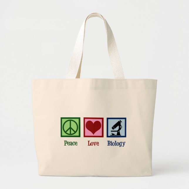 Peace Love Biology Teacher Large Tote Bag (Front)
