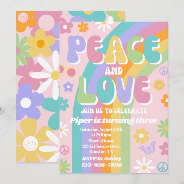 Peace & Love Birthday Invitation (Front/Back)