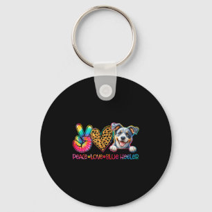 Peace Love Blue Heeler Tie Dye Dog Lover  Key Ring