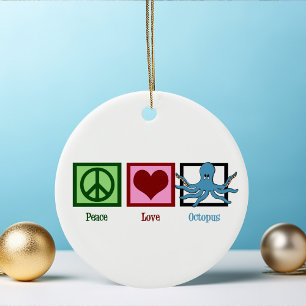 Peace Love Blue Octopus Ceramic Tree Decoration