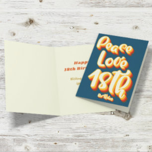 Peace Love Blue Retro Groovy 18th Happy Birthday Card