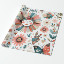Peace & Love Boho Floral Wrapping Paper