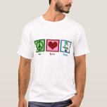 Peace Love Bonsai T-Shirt<br><div class="desc">A peace sign, heart. and a bonsai tree on a cute bonsai society gift for people who love to trim these plants. Tray planting is a beautiful, calming activity for a botanist.</div>
