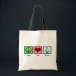 Peace Love Bonsai Tote Bag<br><div class="desc">A peace sign,  heart. and a bonsai tree on a cute bonsai society gift for people who love to trim these plants. Tray planting is a beautiful,  calming activity for a botanist.</div>