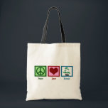 Peace Love Bonsai Tote Bag<br><div class="desc">A peace sign,  heart. and a bonsai tree on a cute bonsai society gift for people who love to trim these plants. Tray planting is a beautiful,  calming activity for a botanist.</div>