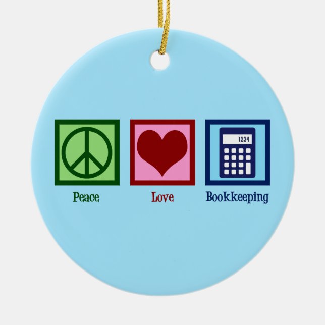 Peace Love Bookkeeping Ceramic Tree Decoration (Front)