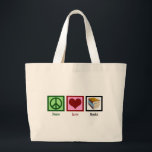 Peace Love Books Large Tote Bag<br><div class="desc">Encourage the love of reading with this pretty gift. Support your bookworm,  librarian,  or teacher!</div>