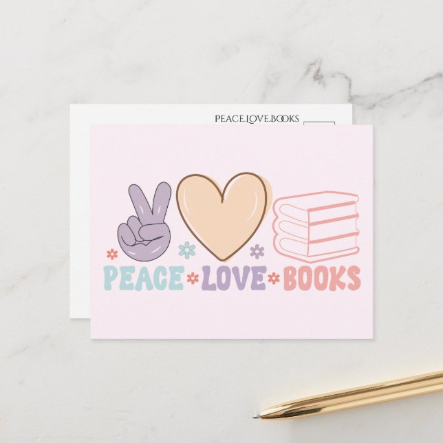 Peace Love Books Postcard (Front/Back In Situ)