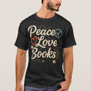 Peace Love Books Retro Teacher Librarian Graphic T-Shirt