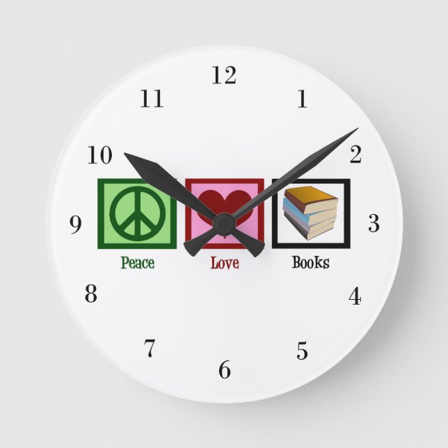 Peace Love Books Round Clock (Front)