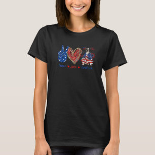 Peace Love Boston Terrier Dog Patriotic America Fl T-Shirt