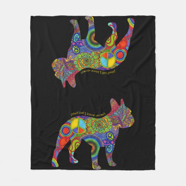 "Peace Love & Boston Terriers" Pop Art Blanket (Front)