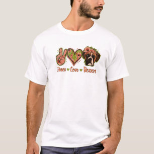 Peace Love Boxer Dog Lovers Gift Boxer With Flower T-Shirt