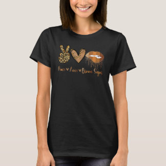 Peace Love Brown Sugar Leopard Hand Heart And Lips T-Shirt